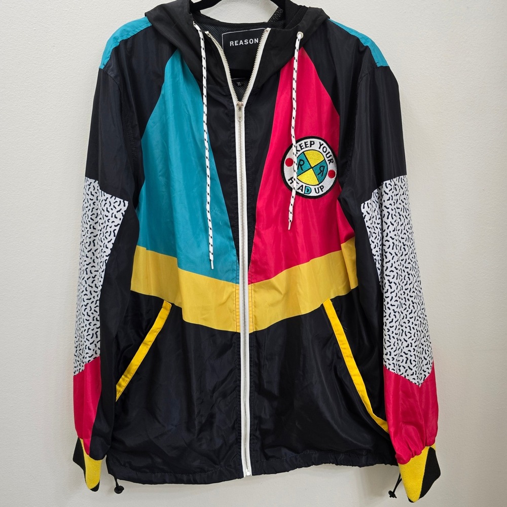 Reason Mens Colorblock Windbreaker Jacket XL Global Peace Crew 90s Retro Style